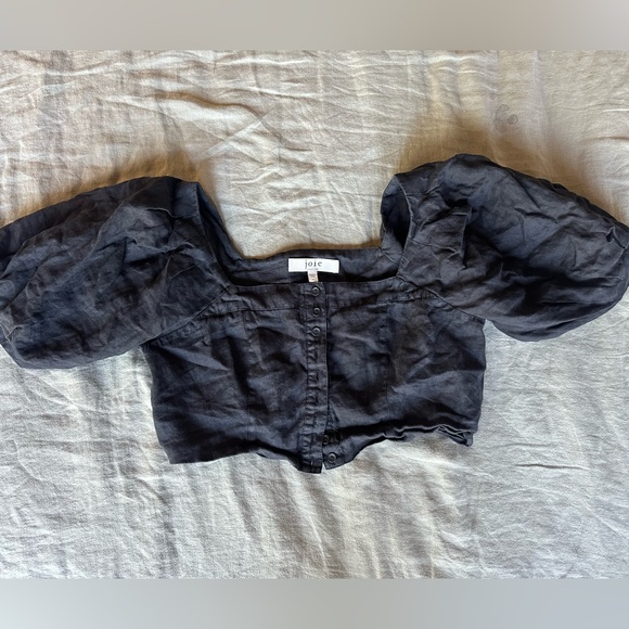 Puff sleeve linen cropped top - Picture 3 of 4